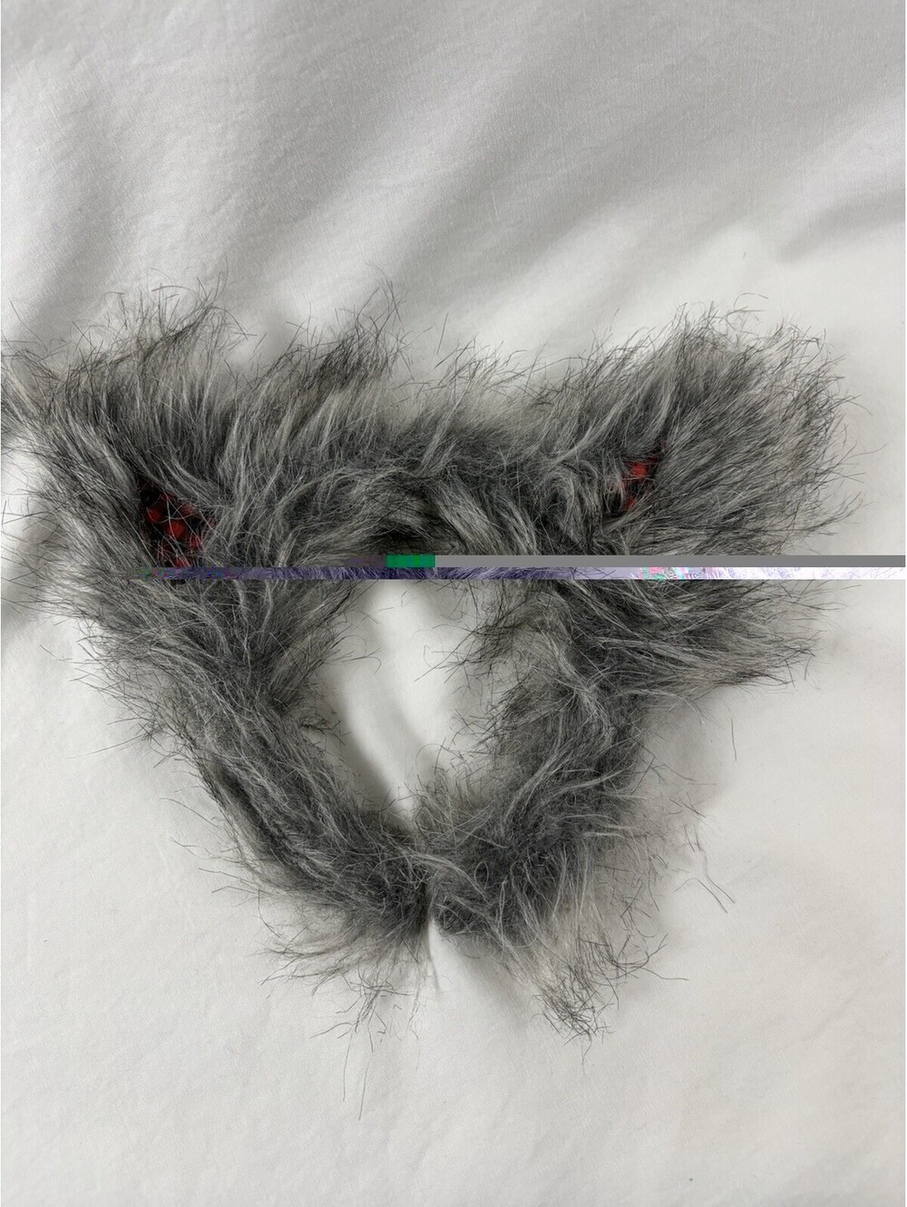 Faux Fur Wolf Ears Headband Grey Black Red Plaid Cosplay Halloween Costume